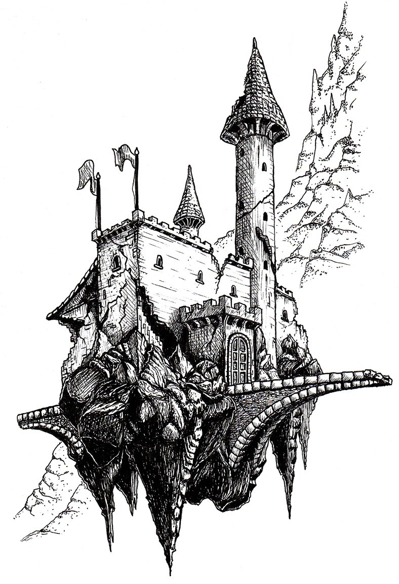 ilustracao fantástico castelo em ruínas