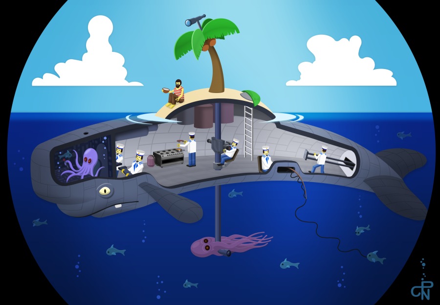 ilustracao baleia submarino